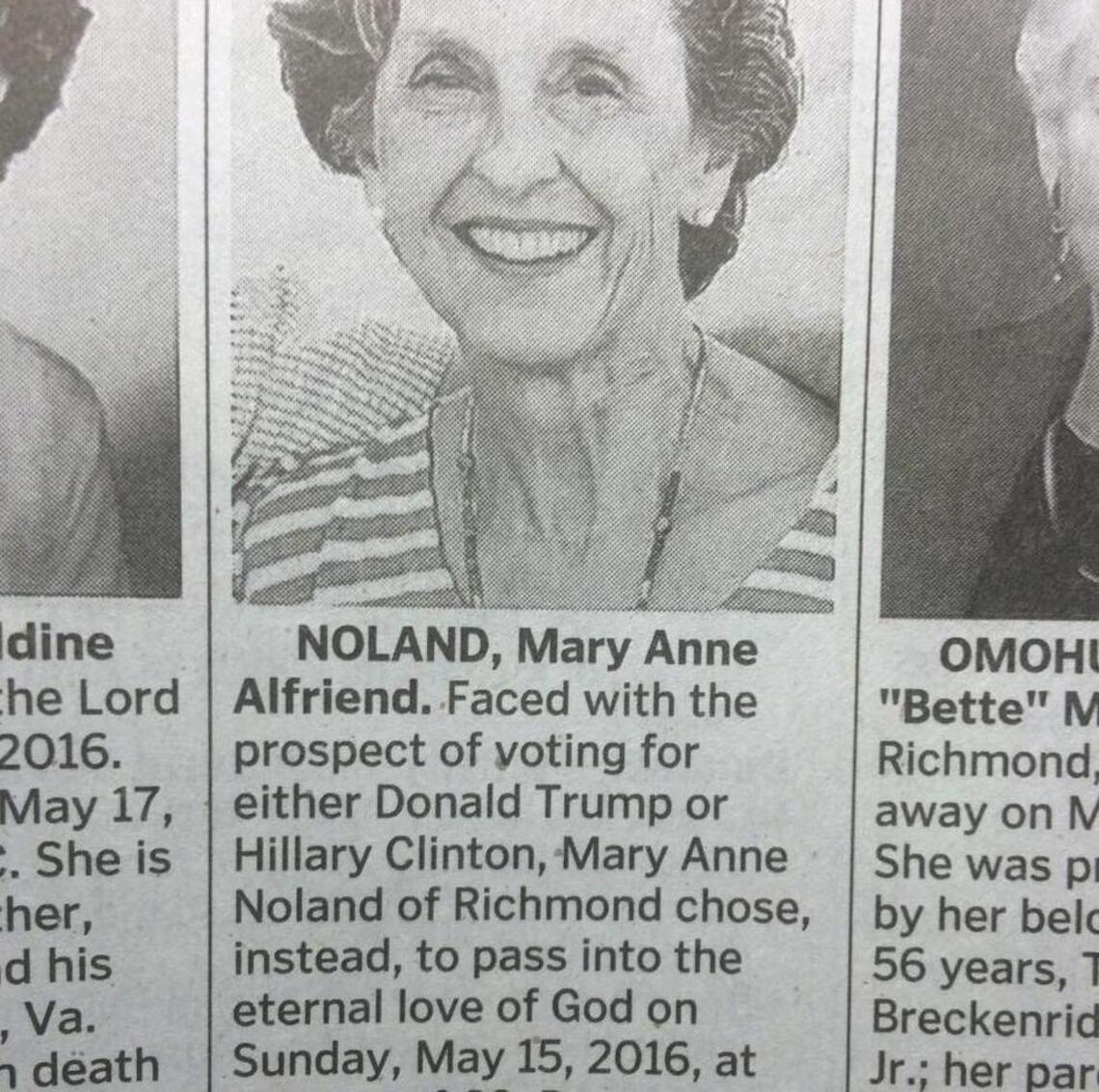 Woman chooses death over voting for Trump or Clinton