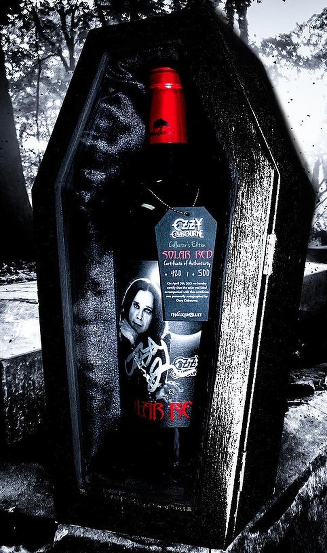 Collector’s edition bottle of Ozzy Osbourne Solar Red Wine, which comes in a miniature coffin: $500