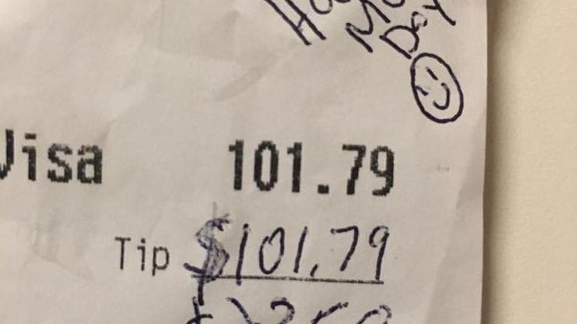Ashleigh West, an 18-year-old server at Don Julio Mexican Restaurant in Waxhaw, received a 100-percent tip of $101.79 Thursday night