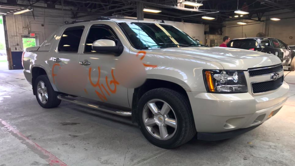 Collision Masters posted pictures of Henry King’s vandalized car to Facebook, saying they were shocked by the racist graffiti.