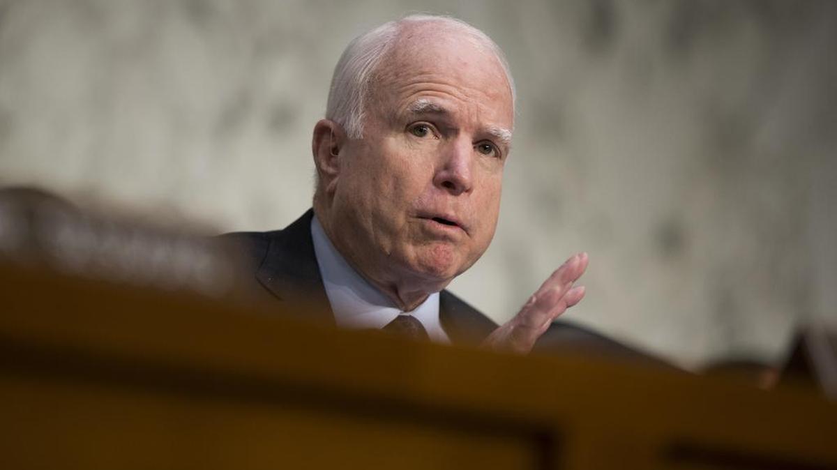 Senate Armed Services Committee Chairman Sen. John McCain, R-Ariz. speaks on Capitol Hill in Washington, Thursday, April 28, 2016, during the committee's hearing on the Islamic State group. McCain is calling the U.S. response to the extremists reactive, slow, and insufficient.