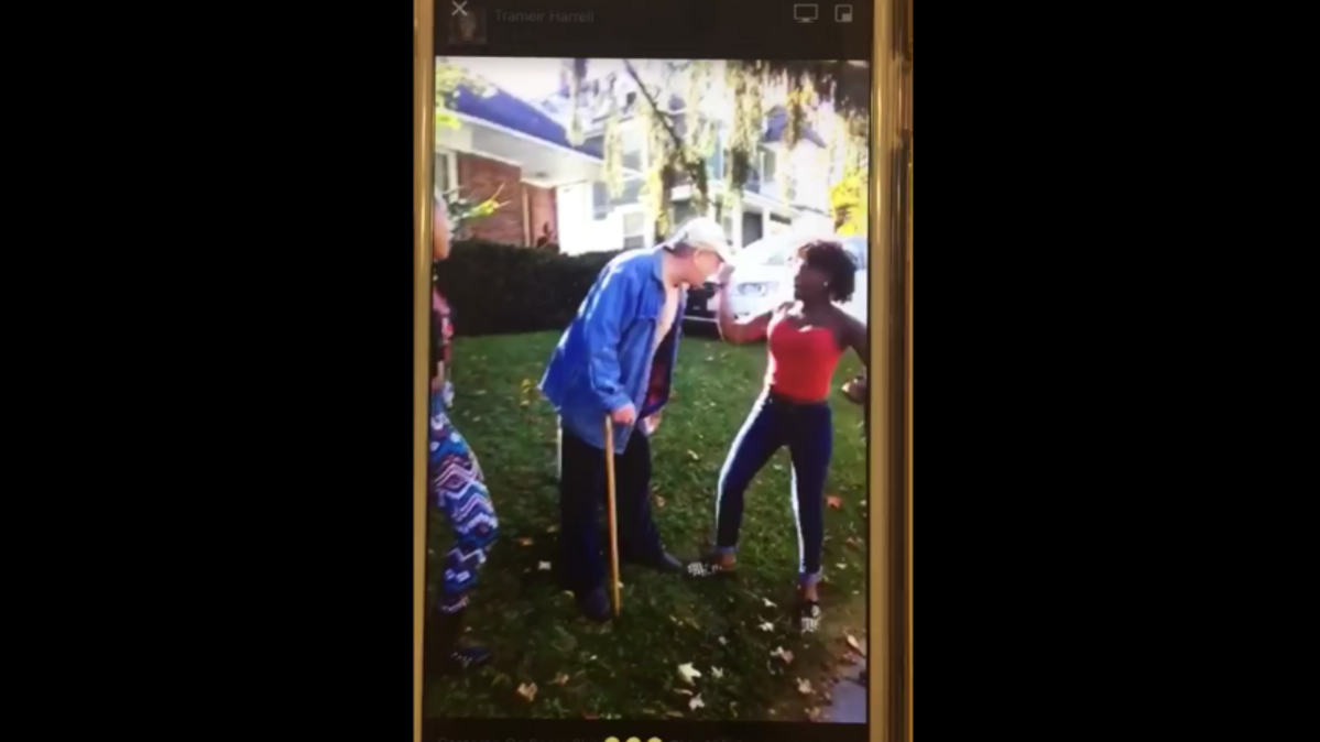A video uploaded by Ja’Meeka Price on Facebook showed two high schoolers hitting an old man and knocking off his hat before he tried to chase them down the street.