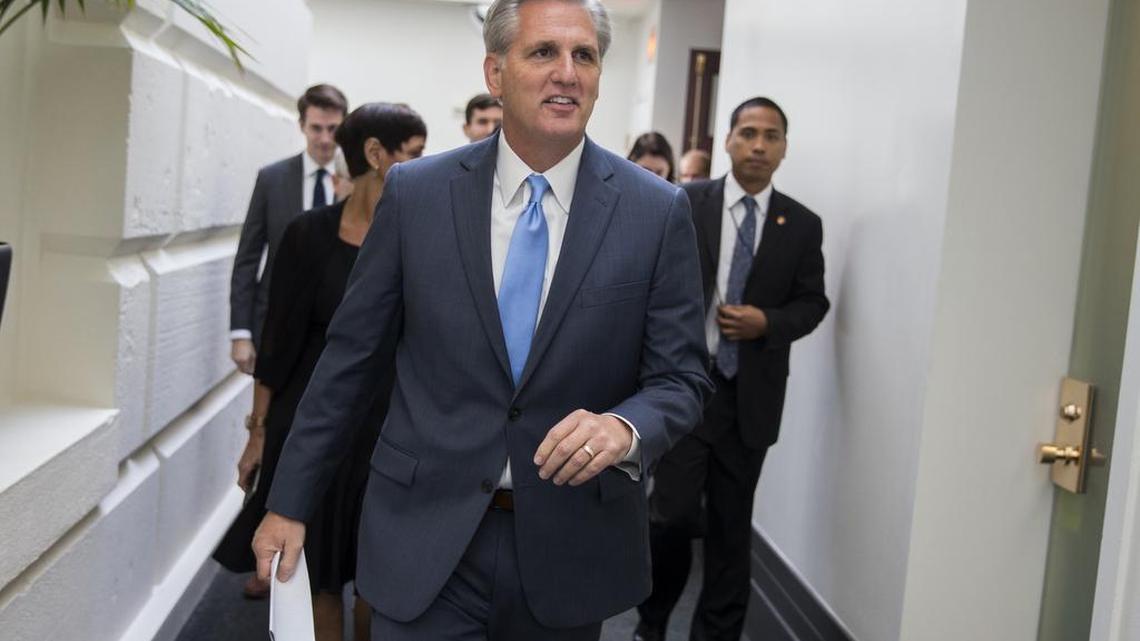 House Majority Leader Kevin McCarthy of California, seen here at the Capitol on Thursday, Oct. 8, 2015, proposed diverting California high-speed rail funds to relieve the state’s severe drought.