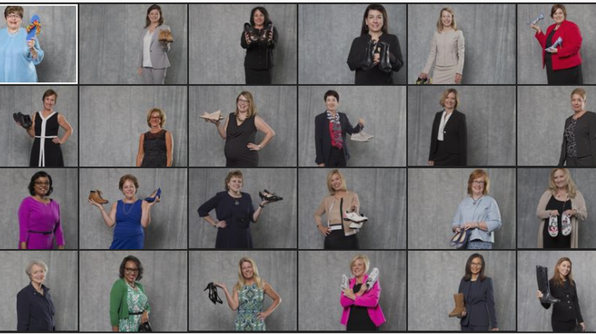 The photo gallery in the St. Louis Business Journal shows 24 successful business women posing with the “pair of shoes that best describes them.”