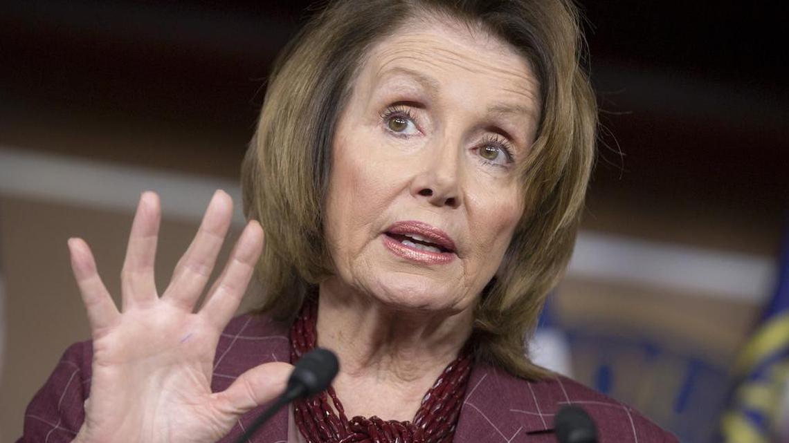 House Minority Leader Nancy Pelosi of California updates reporters as Congress works to meet deadlines for funding the government on Friday, Dec. 11, 2015, on Capitol Hill in Washington.