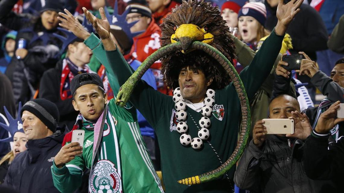 Mexican fans cheer for their team before the United States against Mexico World Cup qualifying soccer match Friday, Nov. 11, 2016, in Columbus, Ohio.