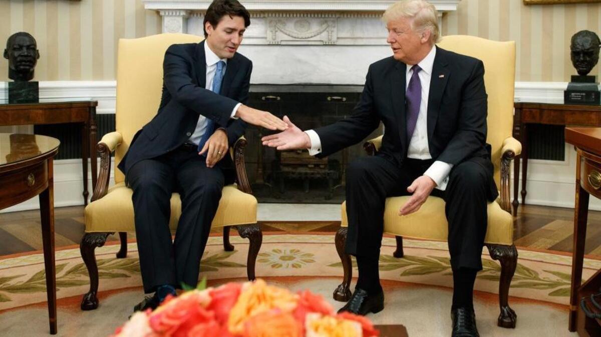 President Donald Trump meets with Canadian Prime Minister Justin Trudeau in the Oval Office Monday. Noting the meeting was Trump’s first tweet Monday.