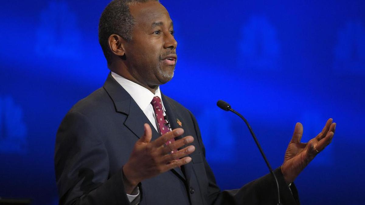 Republican presidential candidate and retired neurosurgeon Ben Carson speaks during the Republican presidential debate at the University of Colorado Wednesday night in Boulder, Colo.