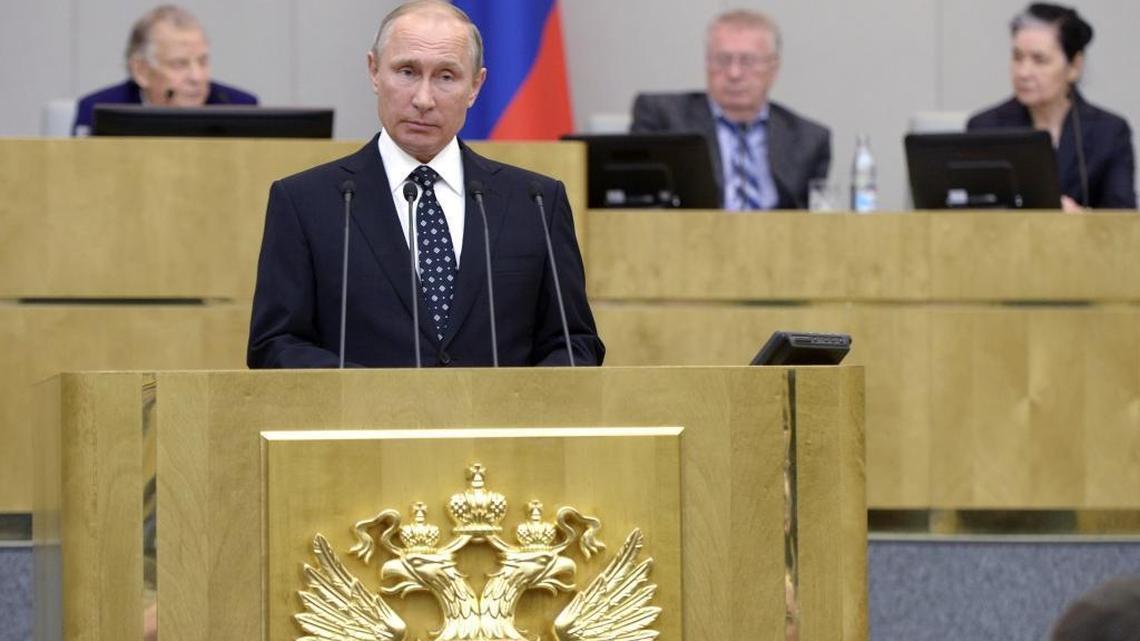Russian President Vladimir Putin addressed Russia’s parliament on Wednesday. Friday, the Obama administration blamed Russia for hacking into the Democratic National Committee’s computer system earlier this year and stealing emails that were subsequently released by WikiLeaks.