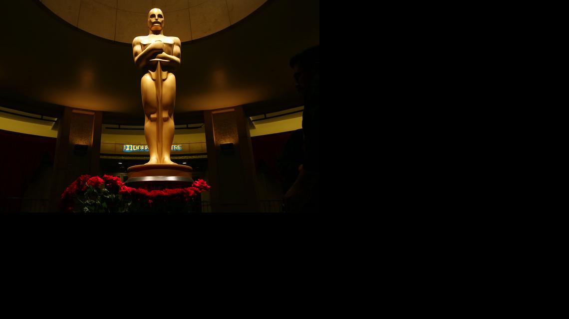 
An Oscar statue is seen as preparations are made for the 87th Academy Awards in Los Angeles, Saturday, Feb. 21, 2015. The Academy Awards will be held at the Dolby Theatre on Sunday, Feb. 22. 
