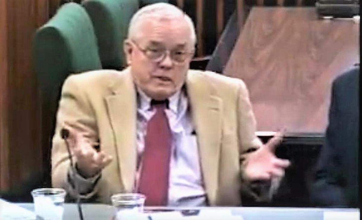 Sedgwick County Commissioner David Unruh talks religion in this frame from a county video at Tuesday's staff meeting.