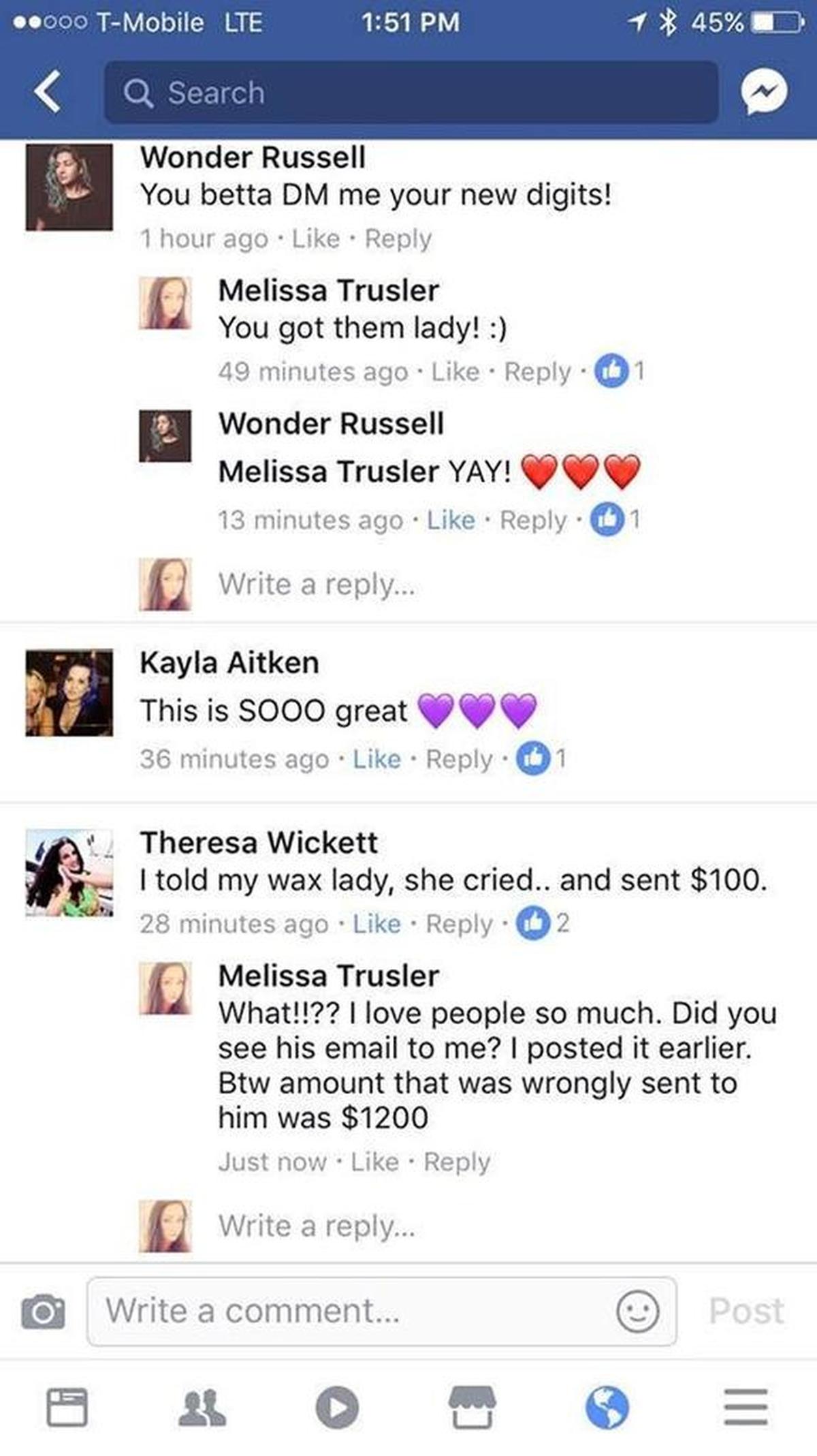 When Gerrell McAllister returned the money he received by accident he sent a note that Melissa Trusler posted on Facebook. People responded by donating money to McAllister.