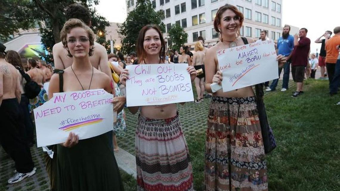 More than 70 people participated Aug. 7 in a Free the Nipple rally in Springfield’s downtown district.