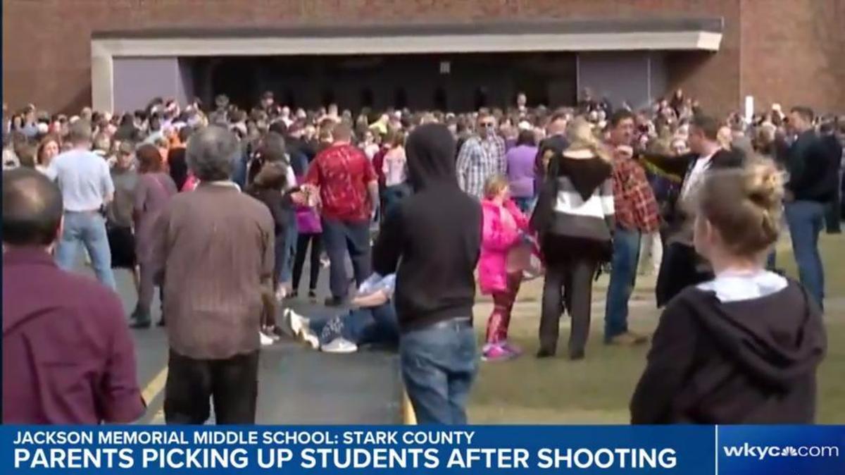 Hundreds of parents gathered outside the middle school in Ohio until students were released