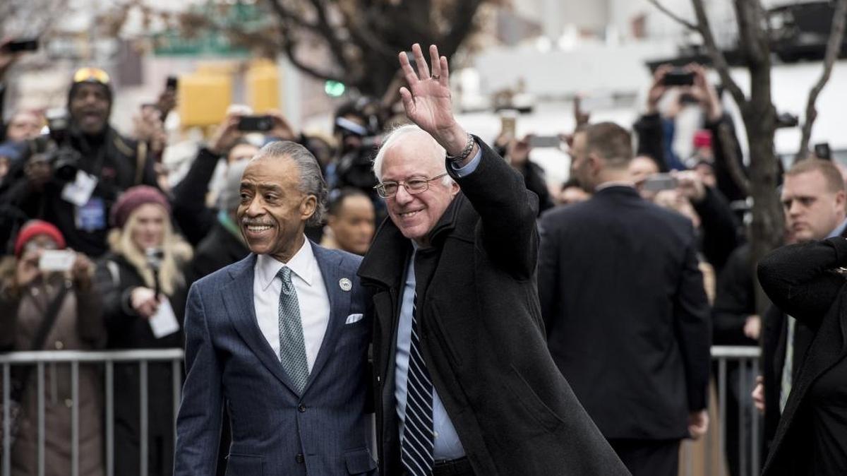NEW YORK, NY - FEBRUARY 10: Democratic presidential candidate Sen. Bernie Sanders (D-VT) meets with Rev. Al Sharpton at Sylvia's Restaurant on February 10, 2016 in the Harlem neighborhood of New York City. The meeting comes after a strong victory for Senator Sanders in the New Hampshire primary. (Photo by Andrew Renneisen/Getty Images)