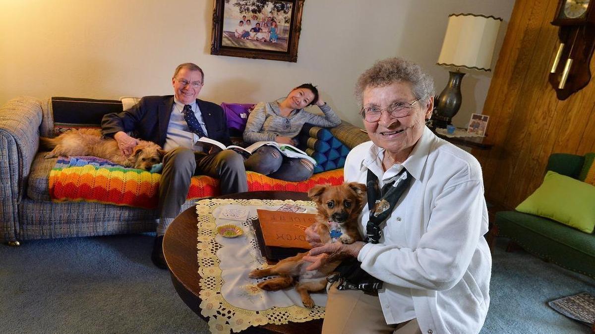 Rick Dyck, 70, pays a visit March 14 to the east Fresno home of his mother, Bernice Dyck, 96, and her newly adopted daughter, Chenda Dyck, 30. Rick recognized Chenda’s scholastic potential when he set up a school in Cambodia in 2003 and he helped get her to Fresno as an exchange student when she was 18.