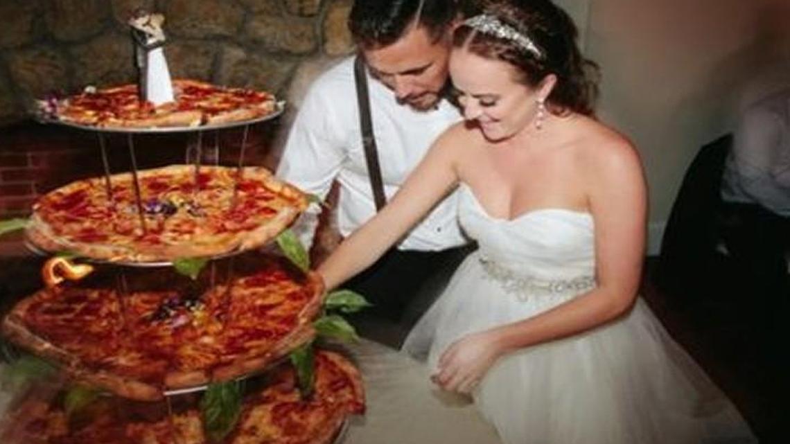Pizza cake was featured at the wedding of Tony and Jessica Sanchez, which took place in December.