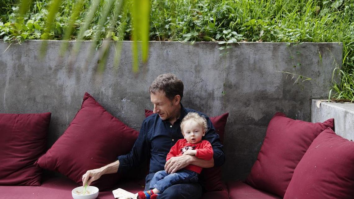Sparky Campanella, who paid about $120,000, which included legal and medical fees, and costs for the surrogate mother, with his son, Rhys, in Los Angeles, May 4, 2016.
