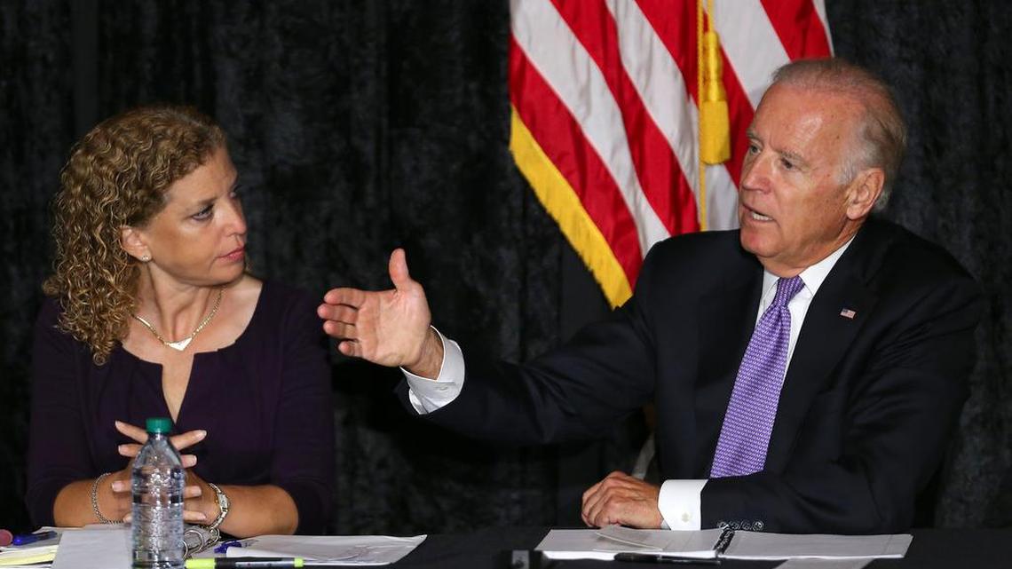 
From left to right, U.S. Congresswoman Debbie Wasserman Schultz alongside Vice President Joe Biden during a meeting with Jewish community leaders at David Posnack Jewish Community Center a on Thursday, September 3, 2015 in Davie.
