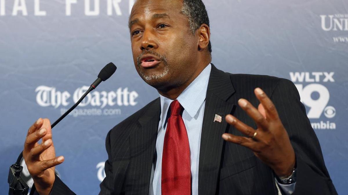 
Retired neurosurgeon Ben Carson speaks during a forum, in Manchester, N.H., last month. Responding to a question during an interview broadcast Sunday, Sept. 20, 2015, on NBC’s “Meet the Press,” Carson, a devout Christian, said Islam is antithetical to the Constitution and he doesn’t believe that a Muslim should be elected president.
