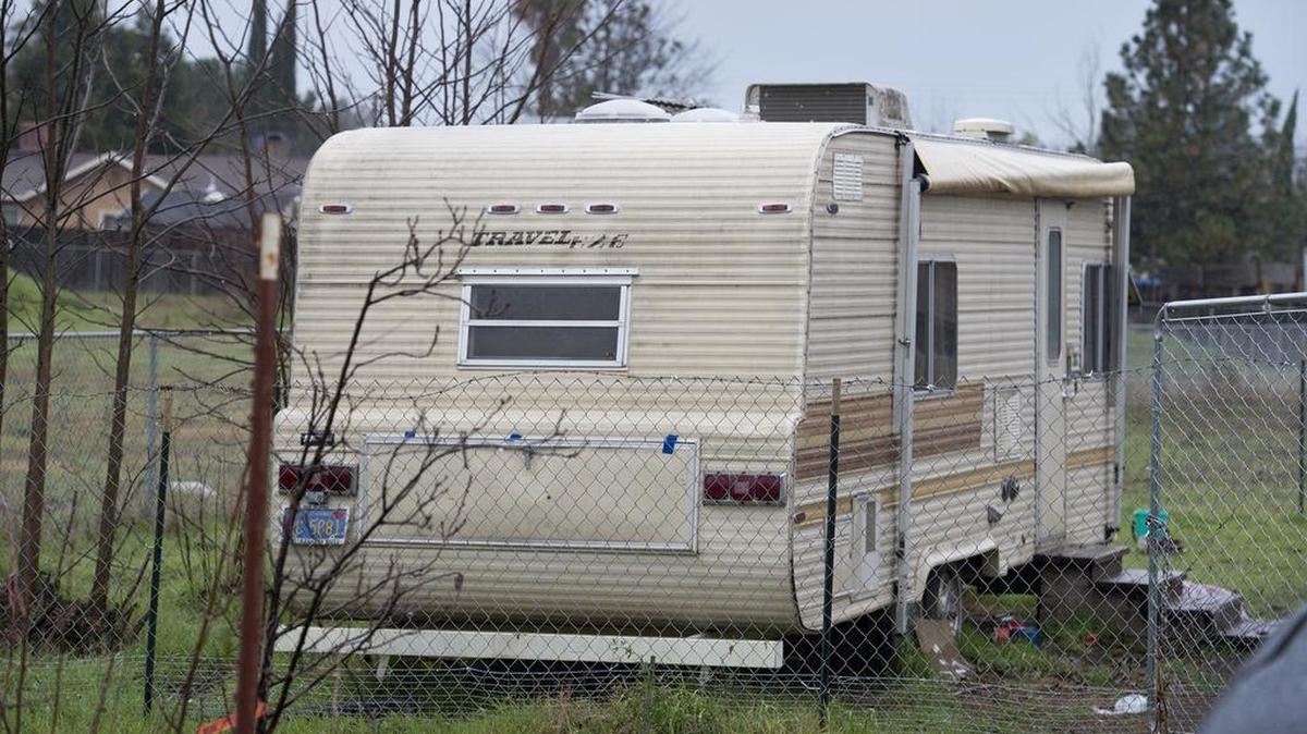 The trailer where Tyler Griffin-Huston, 9, was apparently mauled to death early Sunday by three pit bulls or pit bull mixes owned by his sister Alexandria Griffin-Heady, 24. The trailer sits in a a semi-rural lot next to a relative’s home on Monday, January 4, 2016, in Linda, Calif.