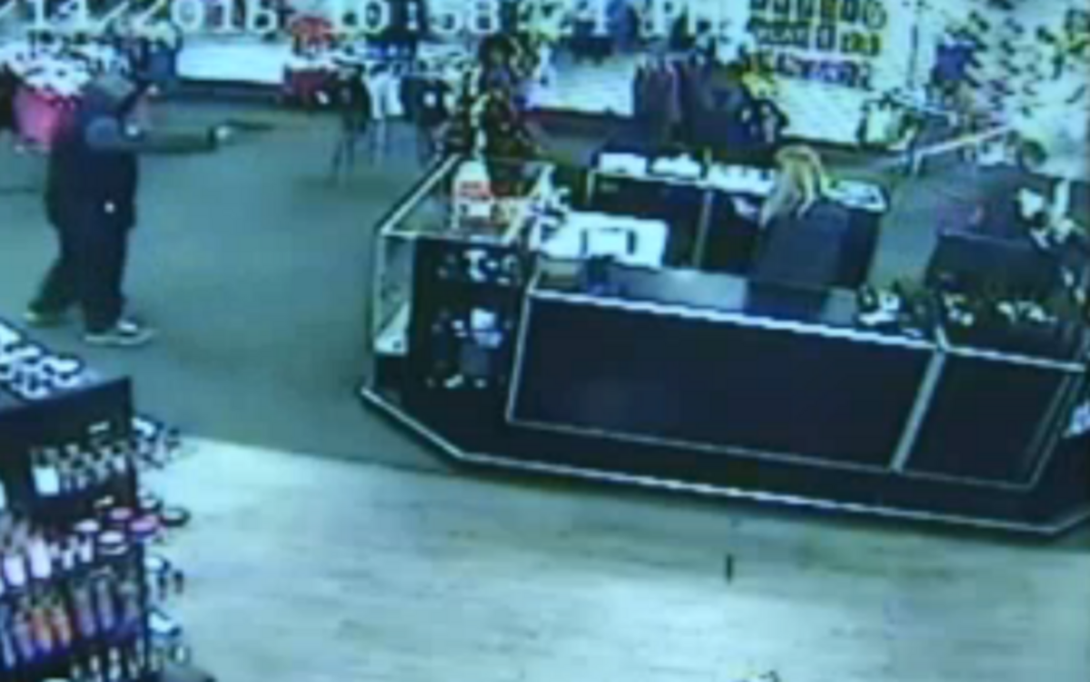 A surveillance tape released by police and aired by NBC Los Angeles showed the would-be robber walking around the counter as one employee shouted back and the other lobbed items at him even as he walked away.