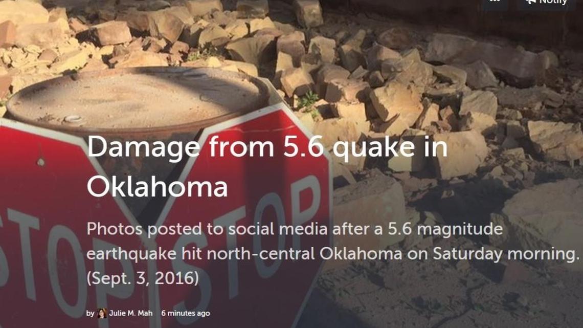 Screenshot of Storify on quake damage in Oklahoma