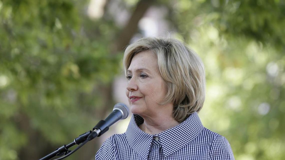 
Democratic presidential candidate Hillary Rodham Clinton speaks during a news conference during a visit to the Iowa State Fair on Aug. 15, 2015, in Des Moines, Iowa.
