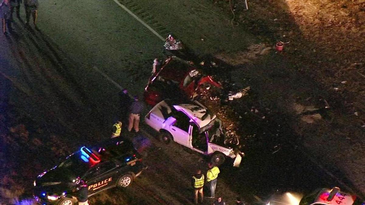 New Jersey State Troopers and police officers work the scene of a crash where a vehicle crashed into a state trooper’s vehicle in Millville, N.J., Monday, Dec. 5, 2016. New Jersey State Trooper Frankie Williams, who was injured in the head-on crash, died after he was flown to a hospital. State police said an unidentified driver was pronounced dead at the scene.