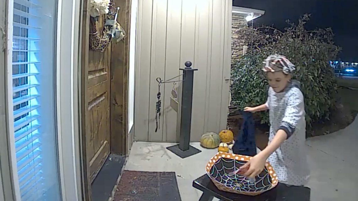 Hayden Chapple, 11, is caught in a video sharing his hard-earned Halloween candy.