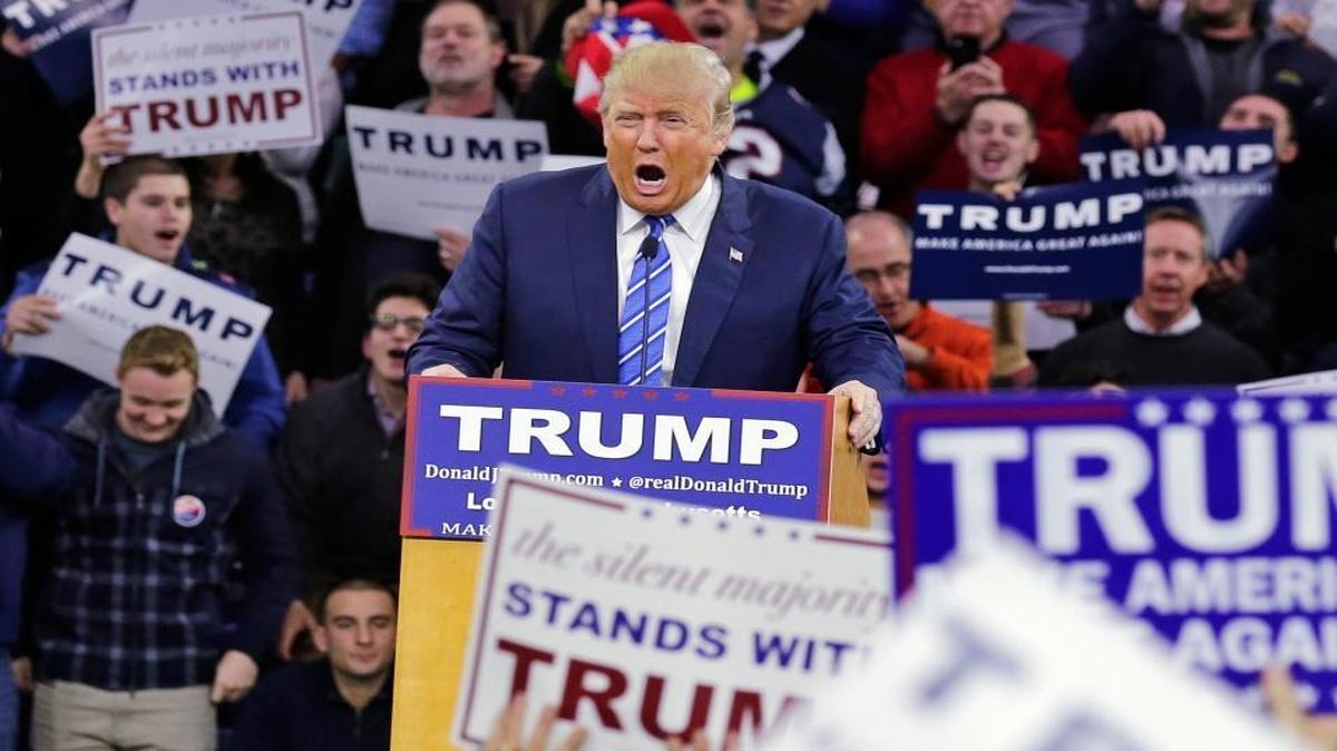 Republican presidential candidate Donald Trump addresses a gathering during a campaign stop at the Tsongas Center in Lowell, Mass., Monday, Jan. 4, 2016.