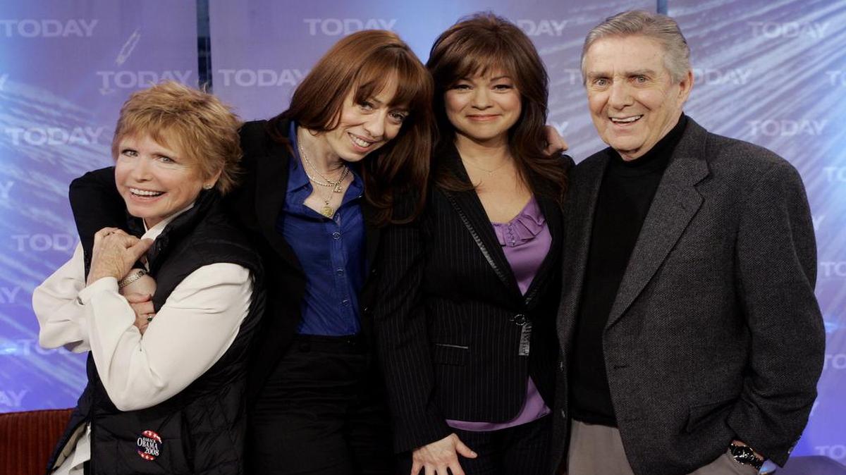 Pat Harrington, right, co-starred with Bonnie Franklin, left, MacKenzie Phillips and Valerie Bertinelli on "One Day at a Time." The actors reunited for a segment of the NBC "Today" program in 2008.