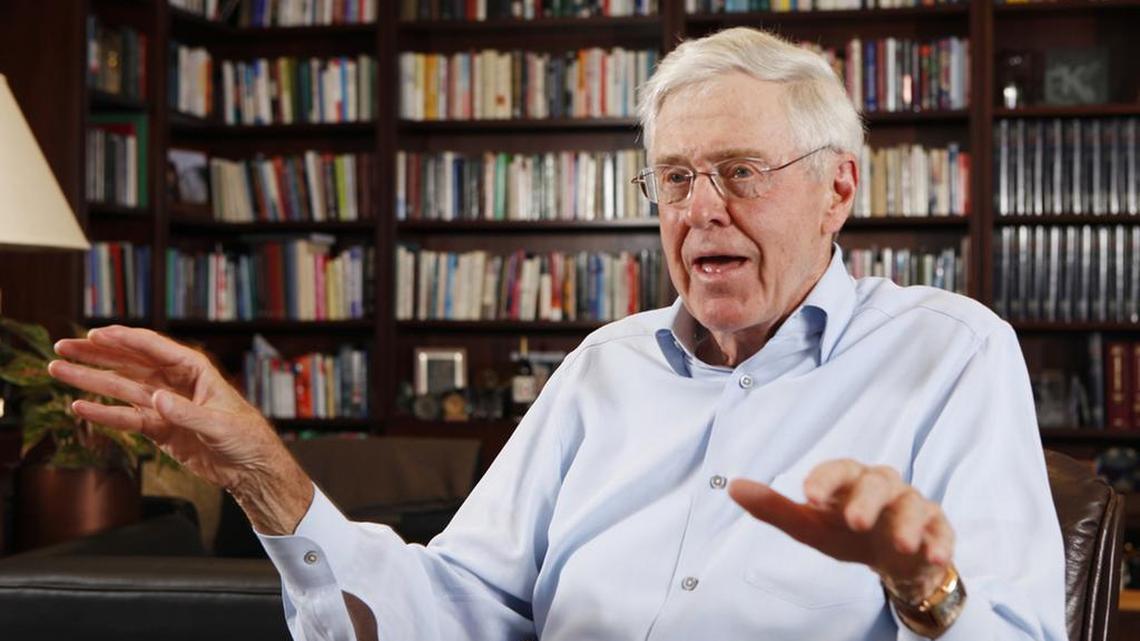 
Charles Koch speaks in his office at Koch Industries in Wichita, Kan., on May 22, 2012. Republican presidential candidates Carly Fiorina and Wisconsin Gov. Scott Walker are to speak at gathering hosted by the conservative political donors Charles and David Koch. 
