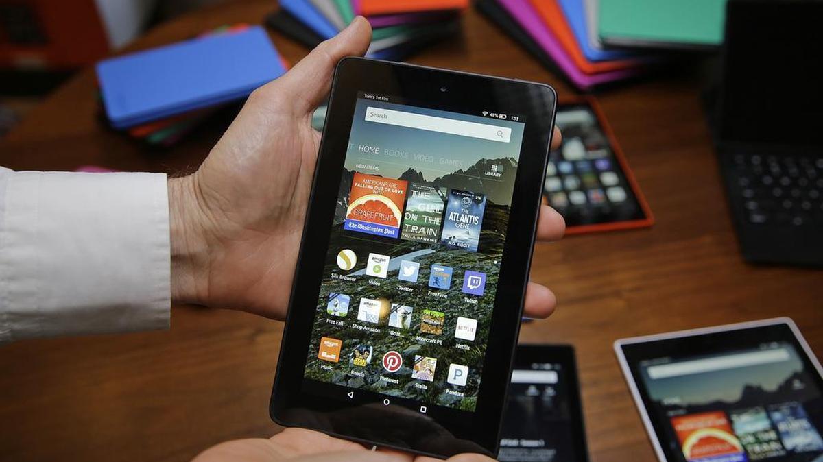 
In this Wednesday, Sept. 16, 2015, photo, Amazon's new $50 Fire tablet is displayed in San Francisco. 
