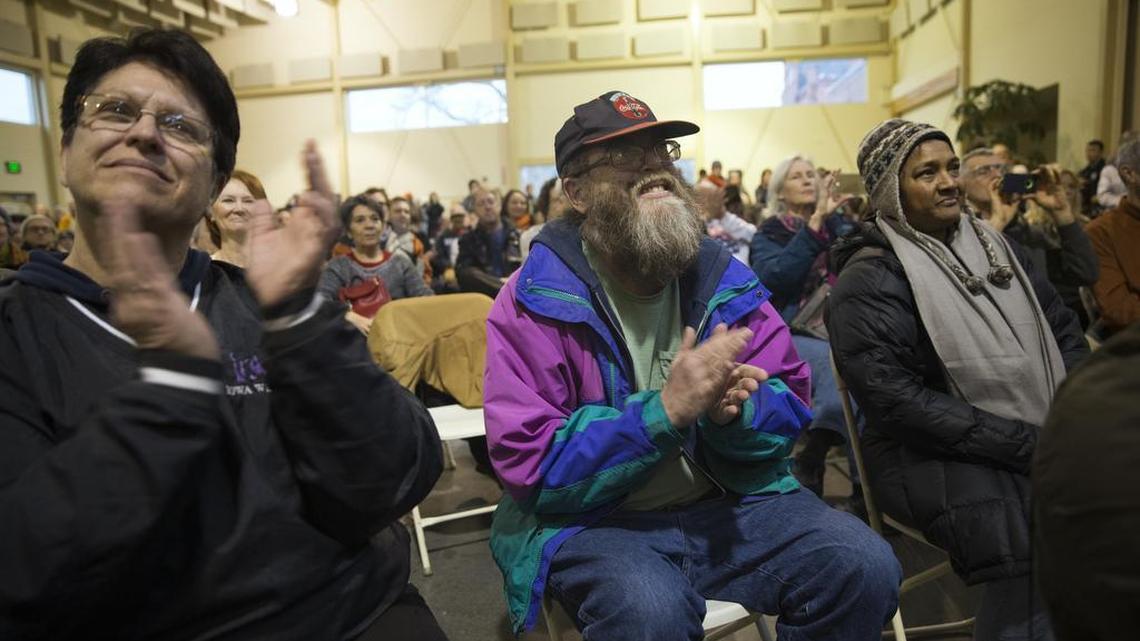 Voters applaud as Democratic presidential candidate Sen. Bernie Sanders, I-Vt., speaks during a campaign rally at the Sondheim Center on Thursday, Jan. 28, 2016, in Fairfield, Iowa.
