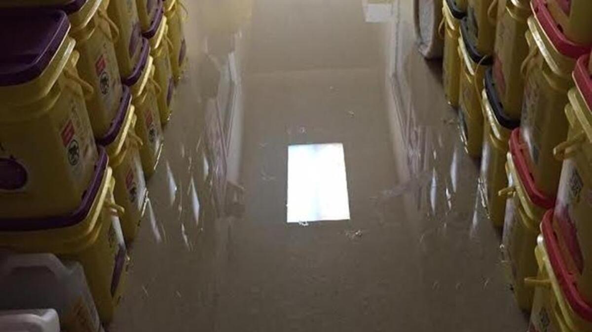 Kitty litter sits in a flood after the water ran for hours at a Humane Society center in Broward.