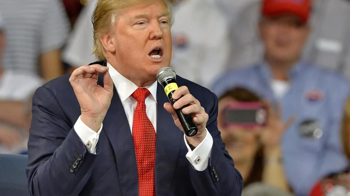 Republican presidential candidate Donald Trump speaks at a town hall meeting in the Convocation Center on the University of South Carolina Aiken campus in Aiken, S.C. Dec. 12, 2015. Trump earned 11 Four-Pinocchio ratings for the most outlandish comments, far more than any other candidate, in The Washington Post’s annual fact-check list.