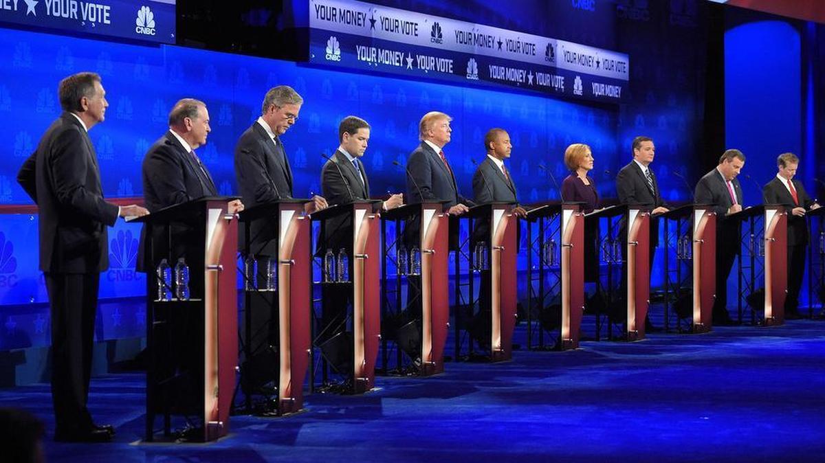 Social Security got attention from Republican presidential candidates during the Republican presidential debate on Oct. 28, 2015. From left, John Kasich, Mike Huckabee, Jeb Bush, Marco Rubio, Donald Trump, Ben Carson, Carly Fiorina, Ted Cruz, Chris Christie, and Rand Paul.