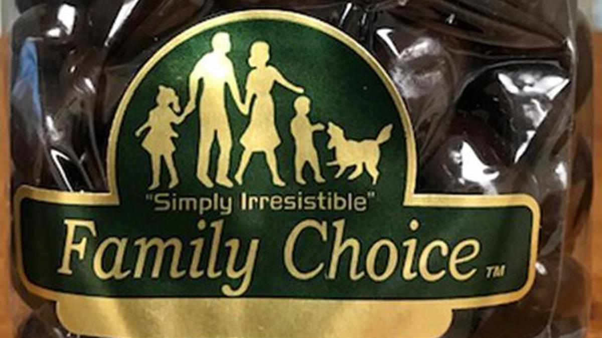 In the recall are Family Choice brand dark chocolate peanuts, sold in 8.5-ounce clear twist tied bags and sold from March 7, 2016 through Oct. 30.