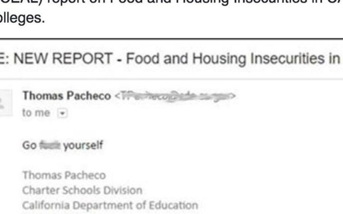 Soua Xiong, a research associate with Community College Equity Assessment Lab, posted an image of the email from the state Department of Education on his Facebook page.