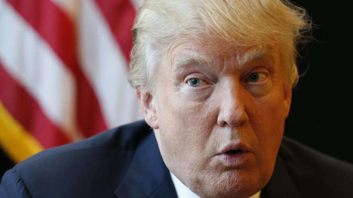 President Donald Trump answers a question during an interview after a rally on the campaign trail in Virginia Beach, Va., in July 2016.