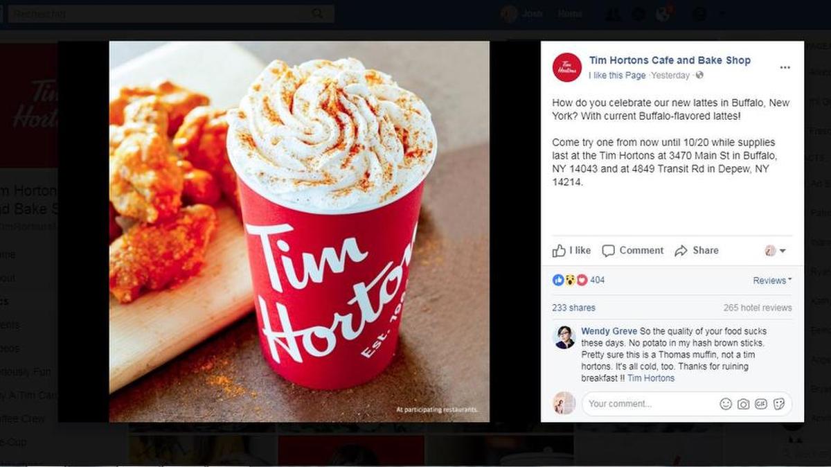 The coffee/doughnut chain Tim Hortons is selling a Buffalo Latte. Yes, it is made with Buffalo sauce and is available in Buffalo, NY.