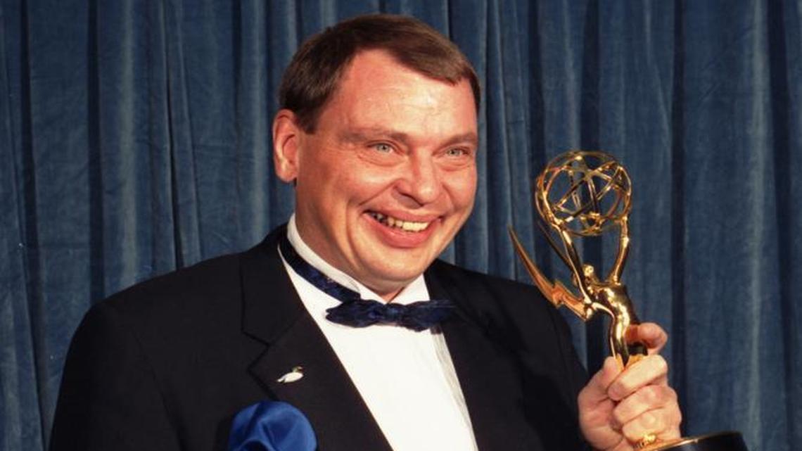 Larry Drake holds the Emmy he won for best supporting actor in a drama series for his role as a mentally challenged character in “L.A. Law,” at the 40th annual Emmy Awards in Pasadena, Calif. in 1988. Drake, who earned back-to-back Emmys for his portrayal of Benny Stulwicz, was found dead in his Los Angeles-area home on Thursday. He was 66.