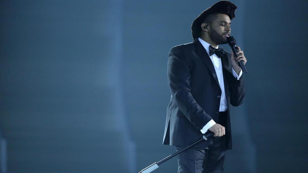 The Weeknd performs at the 58th annual Grammy Awards.