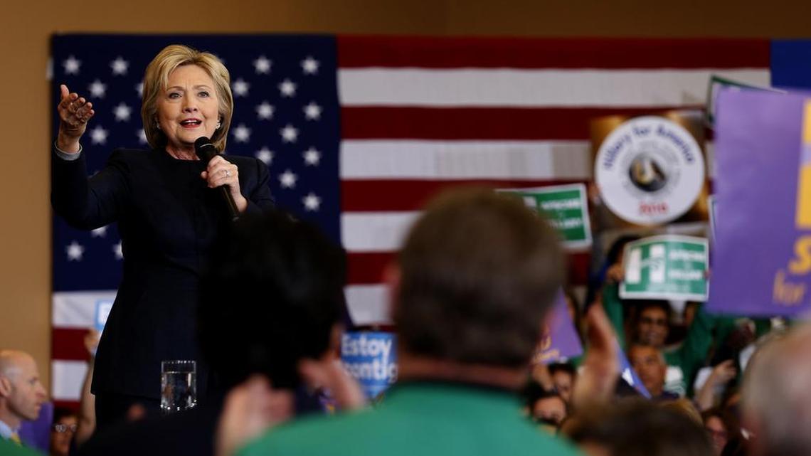 Democratic presidential candidate Hillary Clinton speaks to a crowd at Painter's Hall in Henderson, Nev., on Saturday, Feb. 13, 2016.