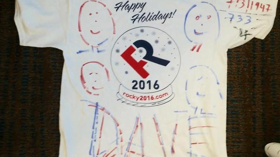 The signed t-shirt given to Dave Barry by candidate Rocky De La Fuente.