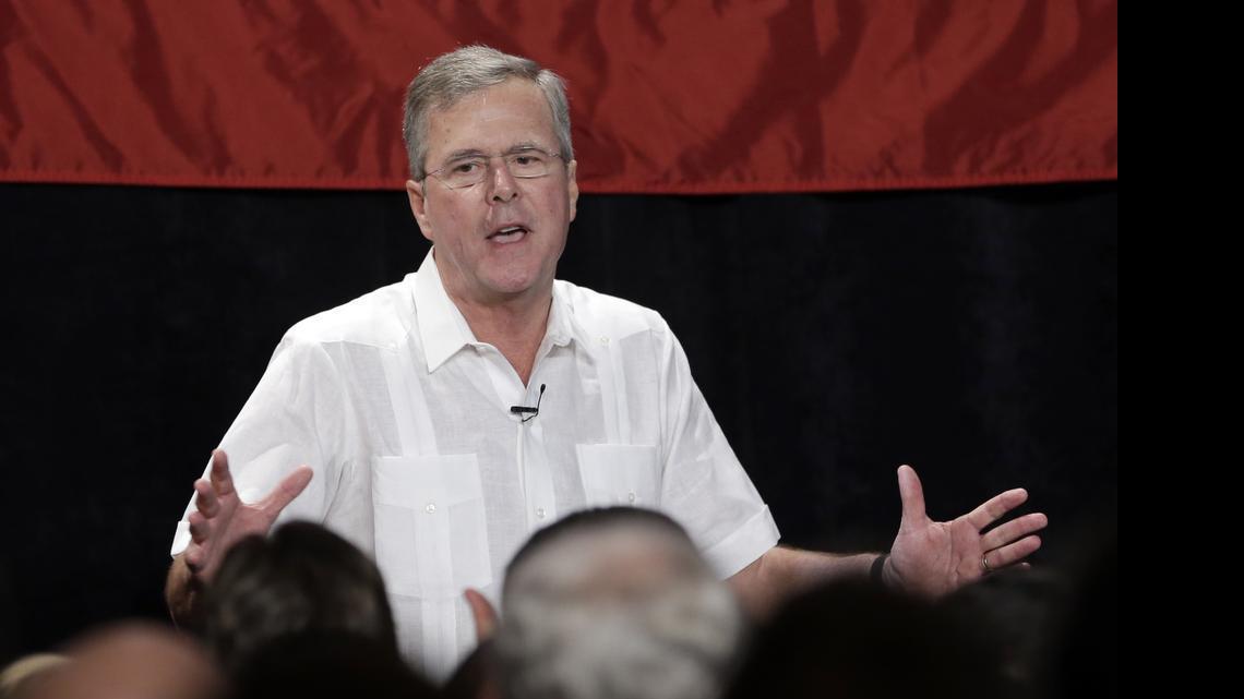 
Former Florida Gov. Jeb Bush gestures as he speaks to supporters during fundraiser May 18, 2015, in Sweetwater, Fla. 
