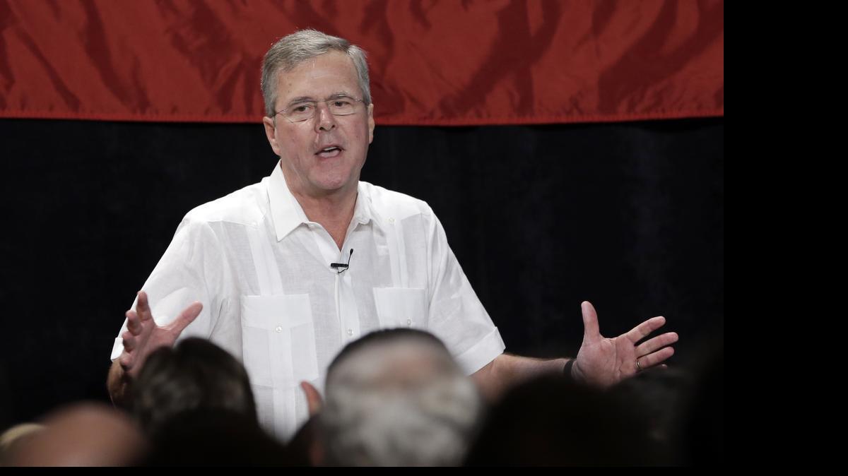 
Former Florida Gov. Jeb Bush gestures as he speaks to supporters during fundraiser May 18, 2015, in Sweetwater, Fla. 
