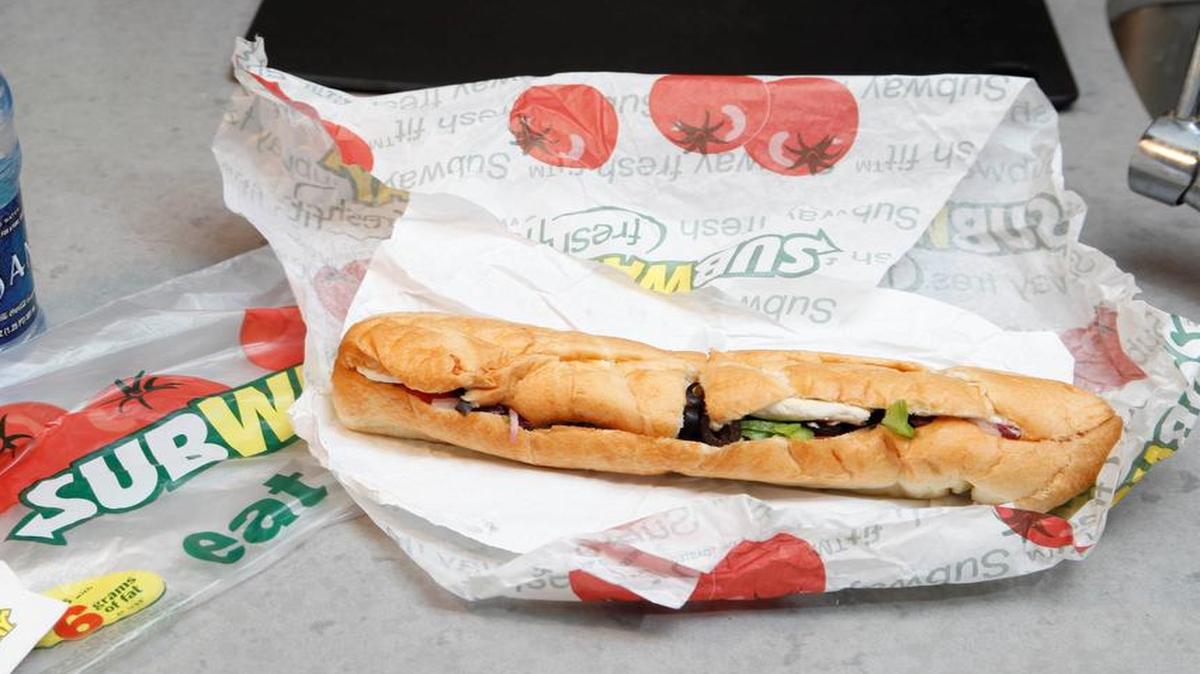 Photo shows a chicken breast sandwich from Subway on a kitchen counter in New York.