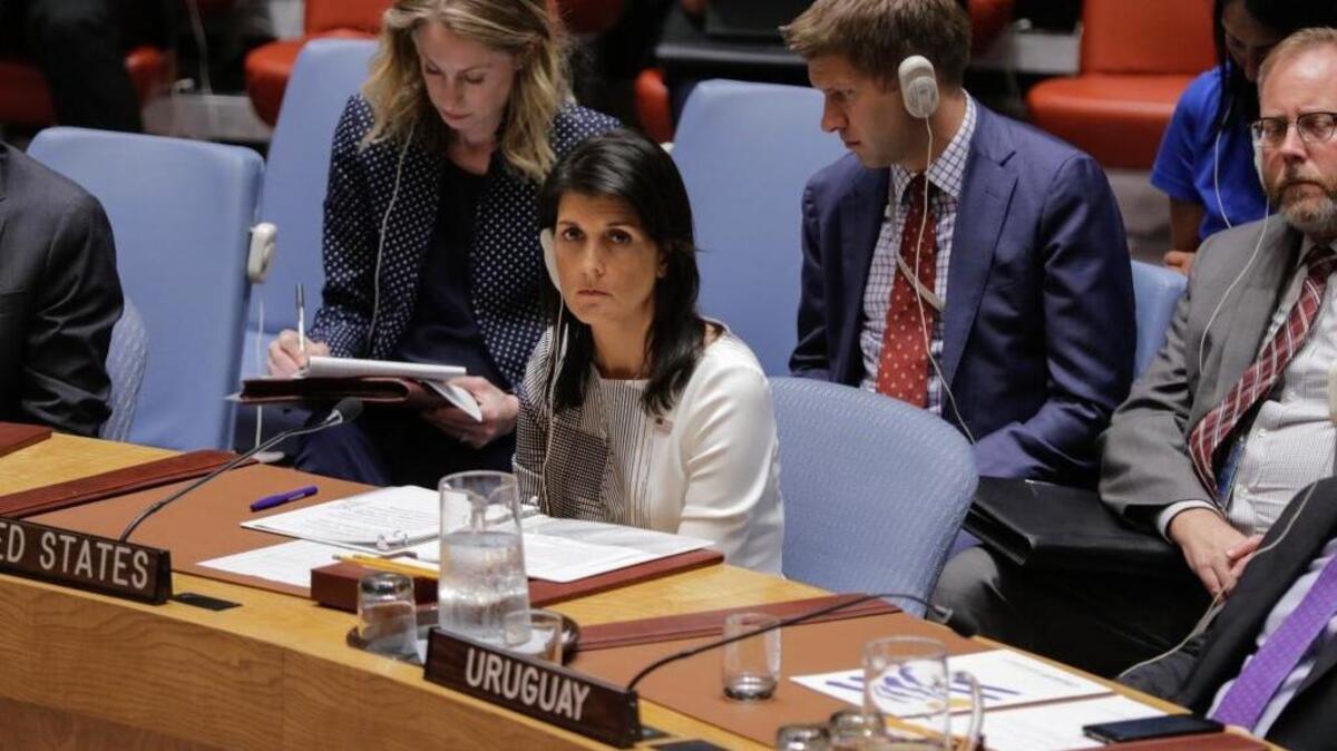 Nikki Haley, United States Ambassador to the United Nations addresses the Security Council open debate on Enhancing African capacities in the areas of peace and security today at the UN Headquarters in New York.